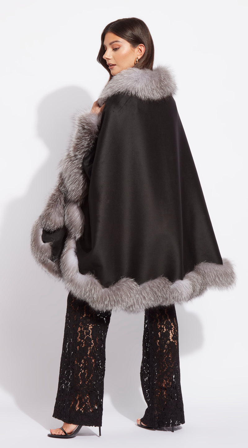 The Luxy Cashmere Spiral Cape - Black & Silver Frost