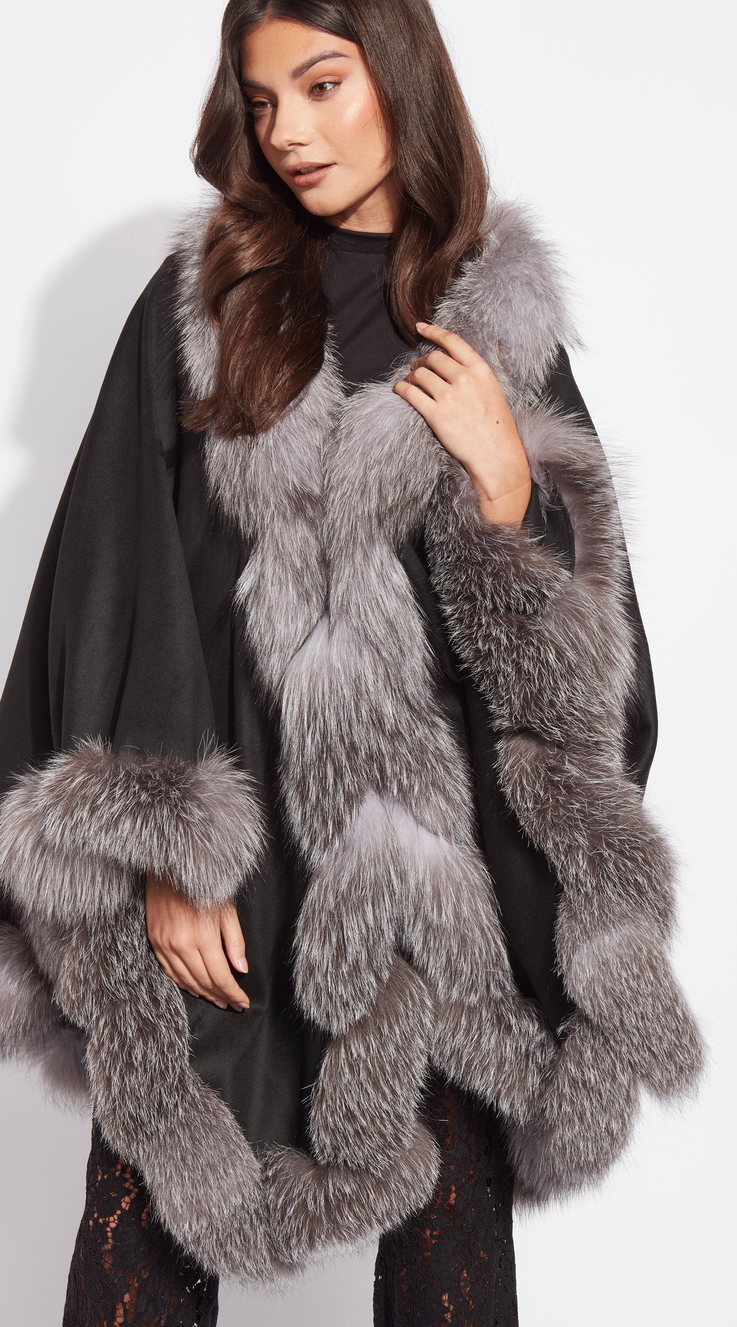 The Luxy Cashmere Spiral Cape - Black & Silver Frost