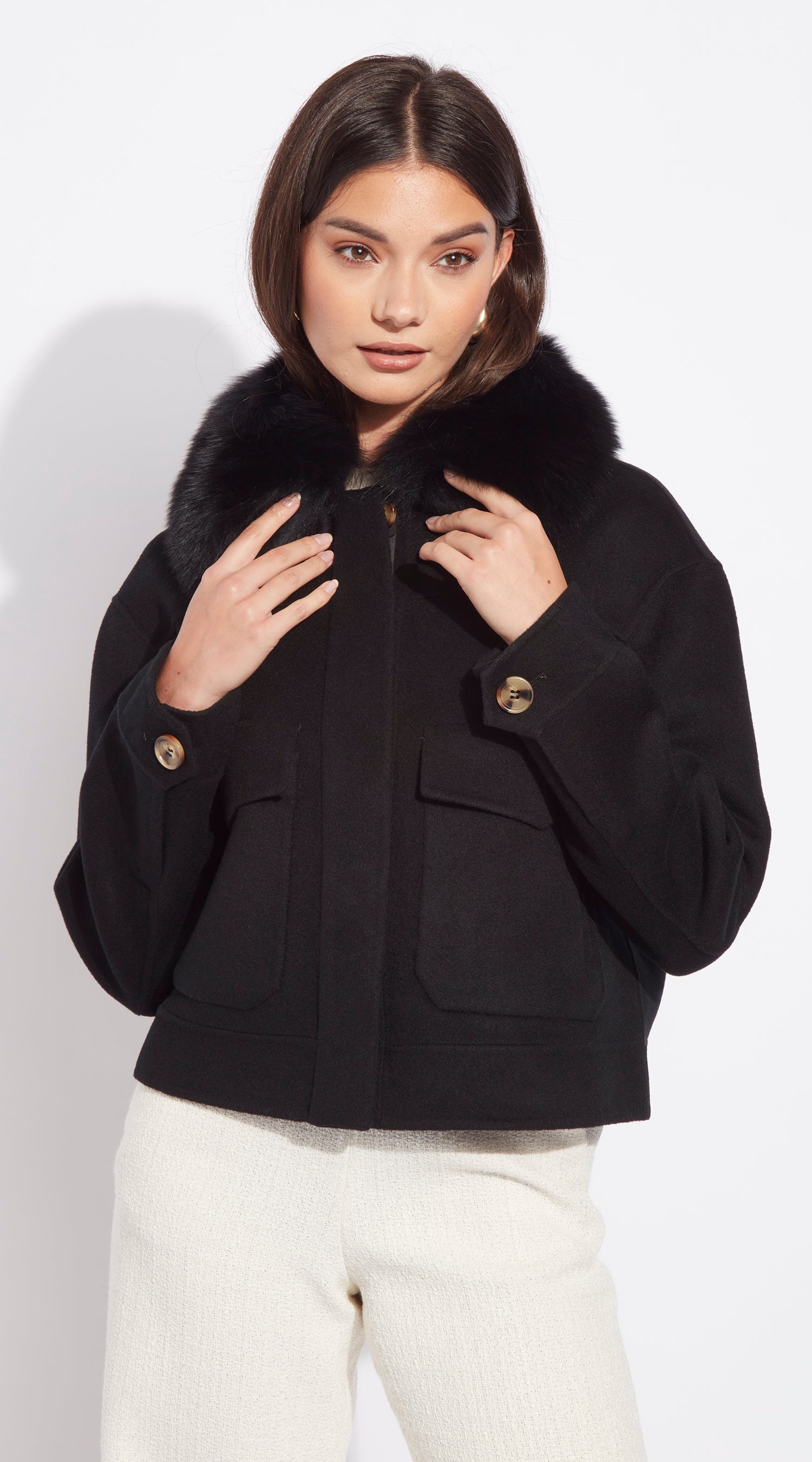 The London Cashmere & Fox Fur Jacket - Black