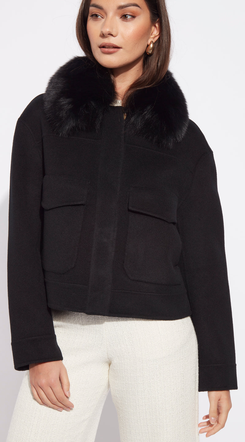 The London Cashmere & Fox Fur Jacket - Black