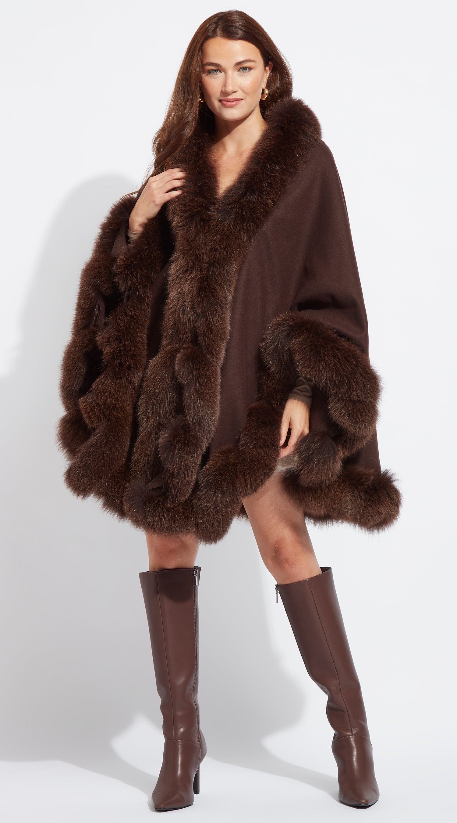 Cashmere Spiral Cape - Chocolate Brown