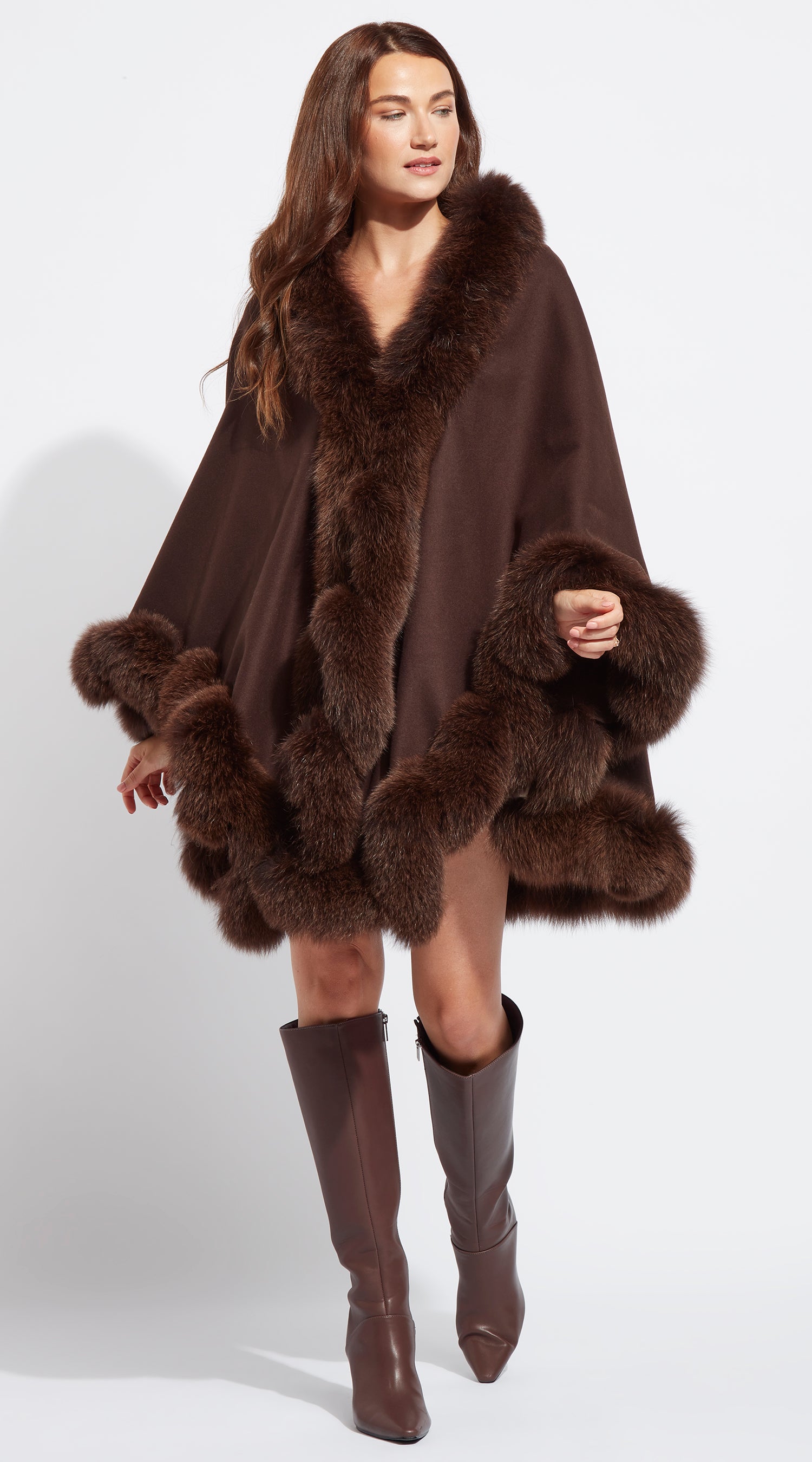 Cashmere Spiral Cape - Chocolate Brown