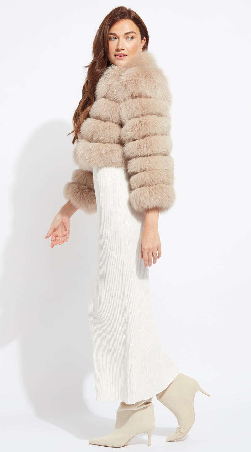 Supreme Luxy Cropped Fox Fur Coat - Golden Beige