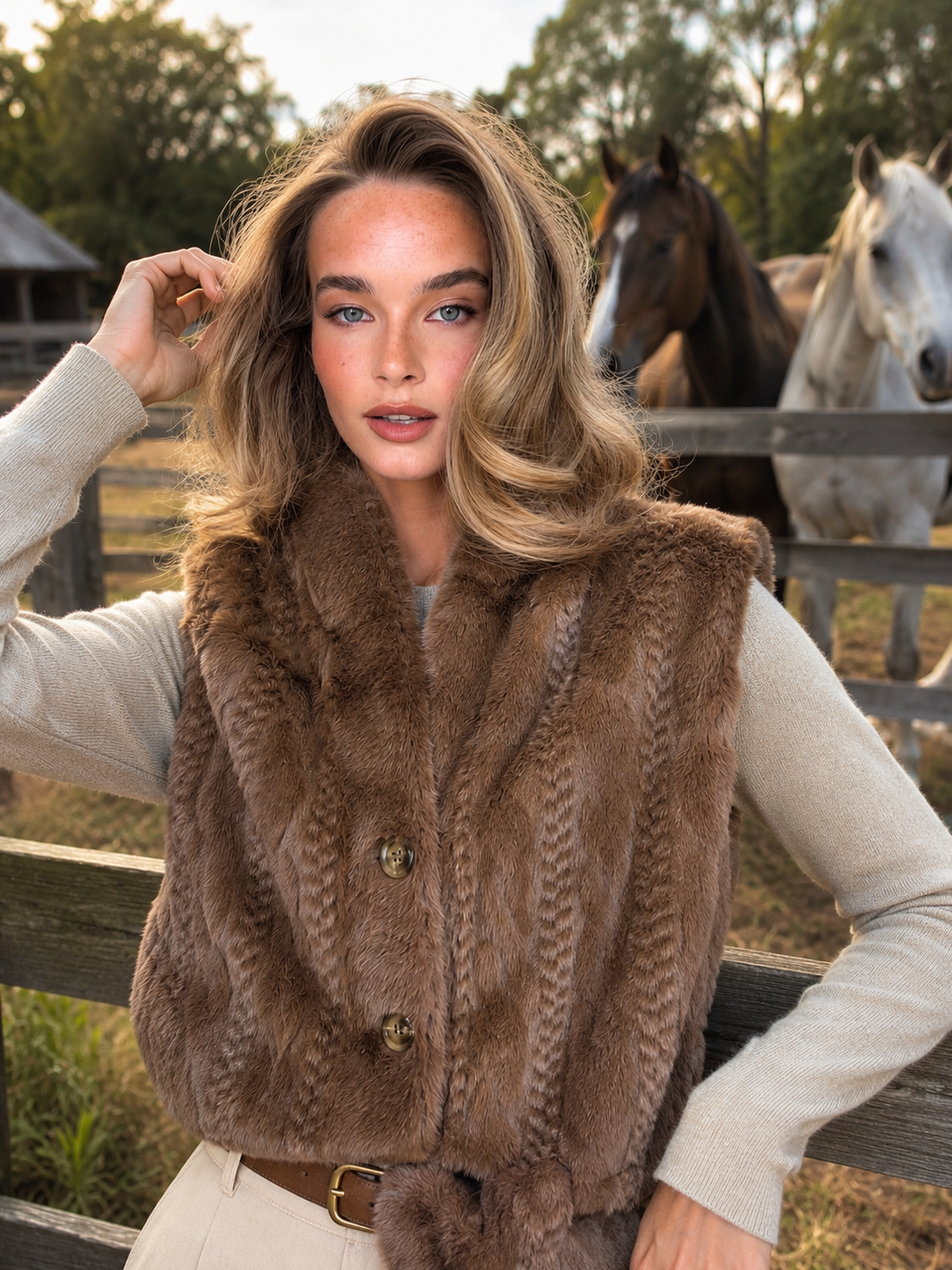 Luxy Faux Fur Cable Knit Gillet