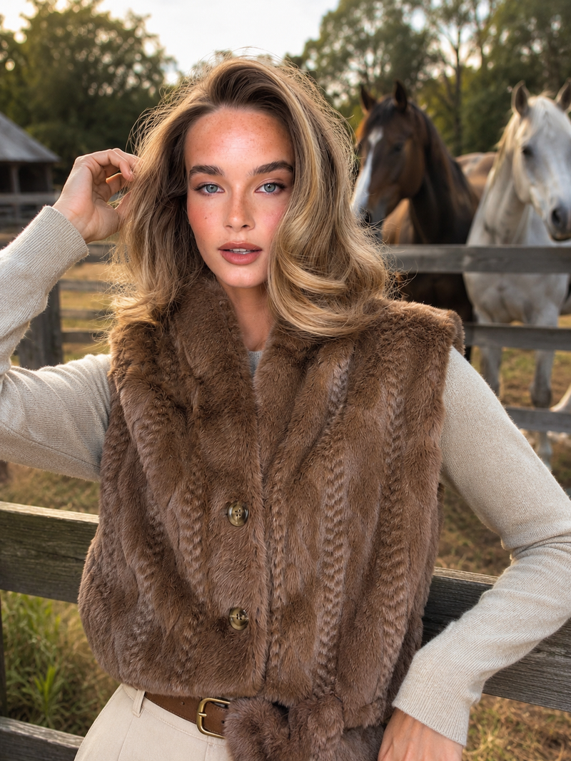 Luxy Faux Fur Cable Knit Gillet