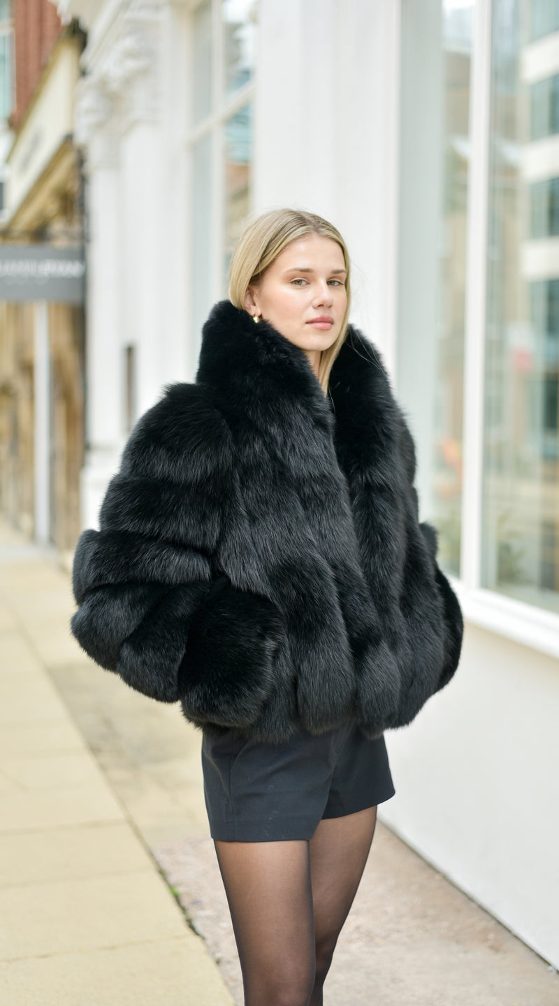 Supreme Luxy  Fox Fur Collared Coat - Black