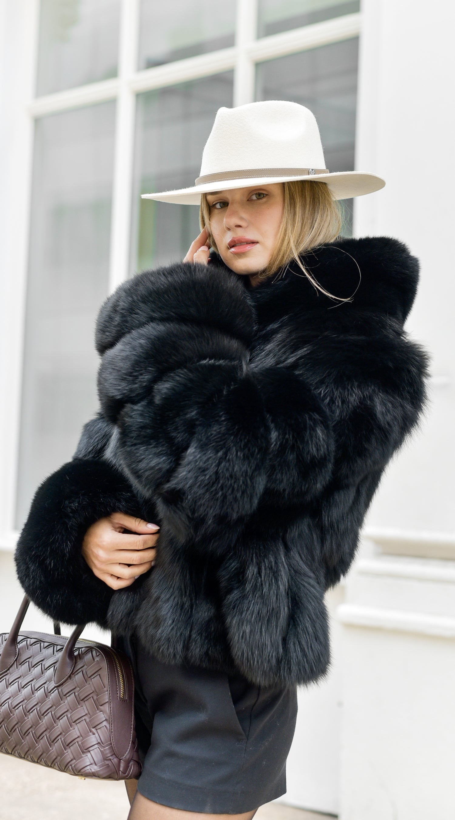 Supreme Luxy  Fox Fur Collared Coat - Black