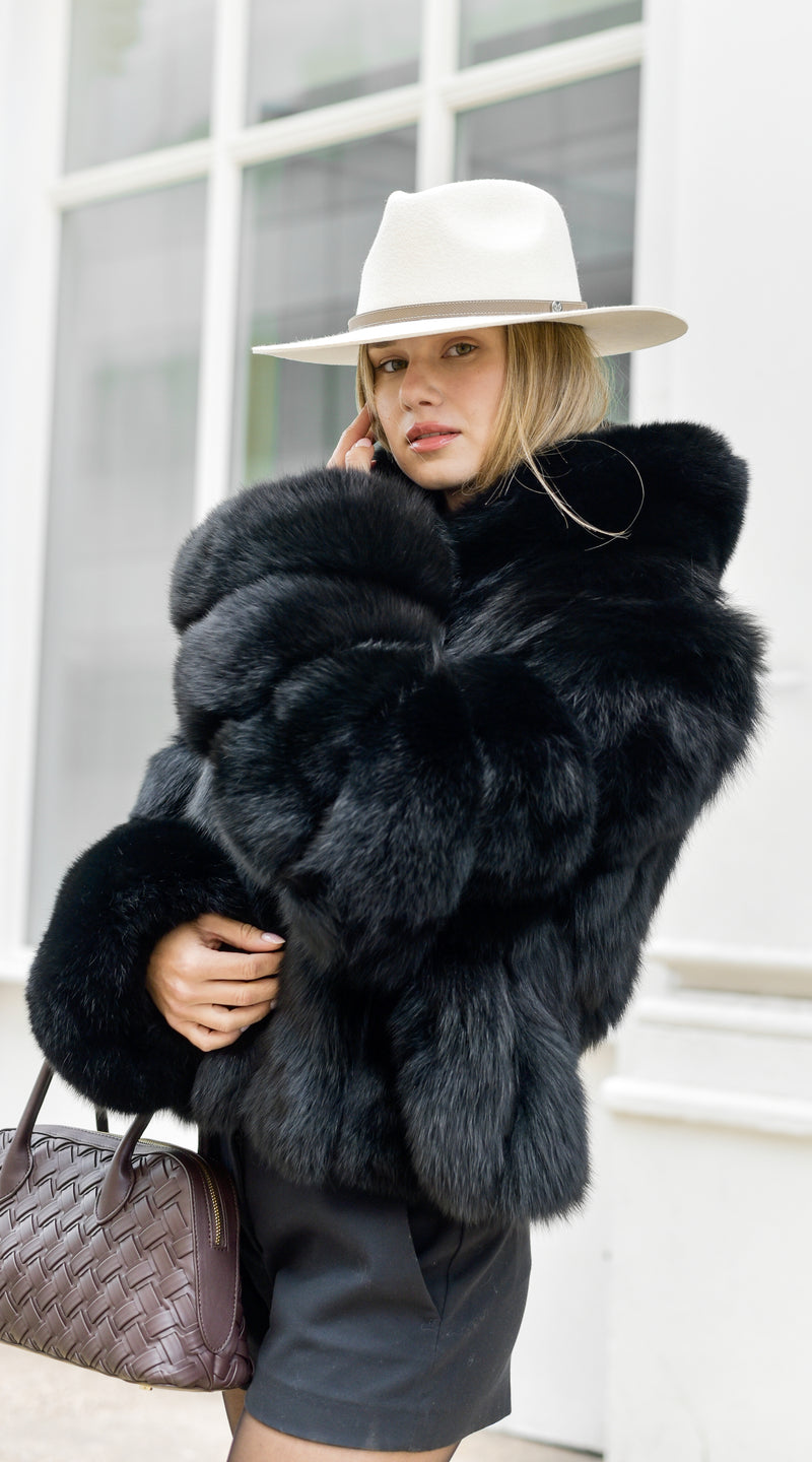 Supreme Luxy  Fox Fur Collared Coat - Black