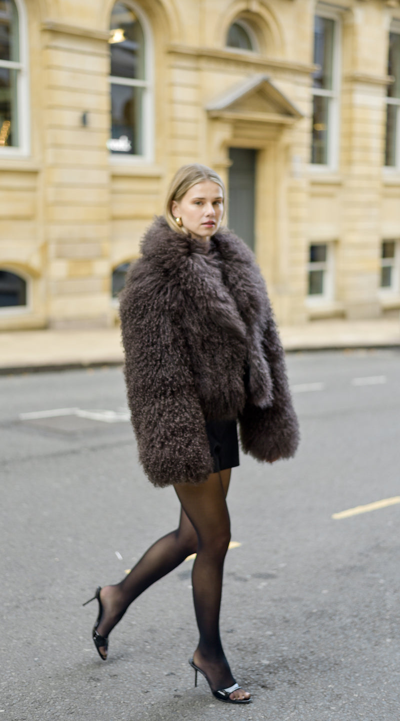 Mongolian Cropped Coat - Brown