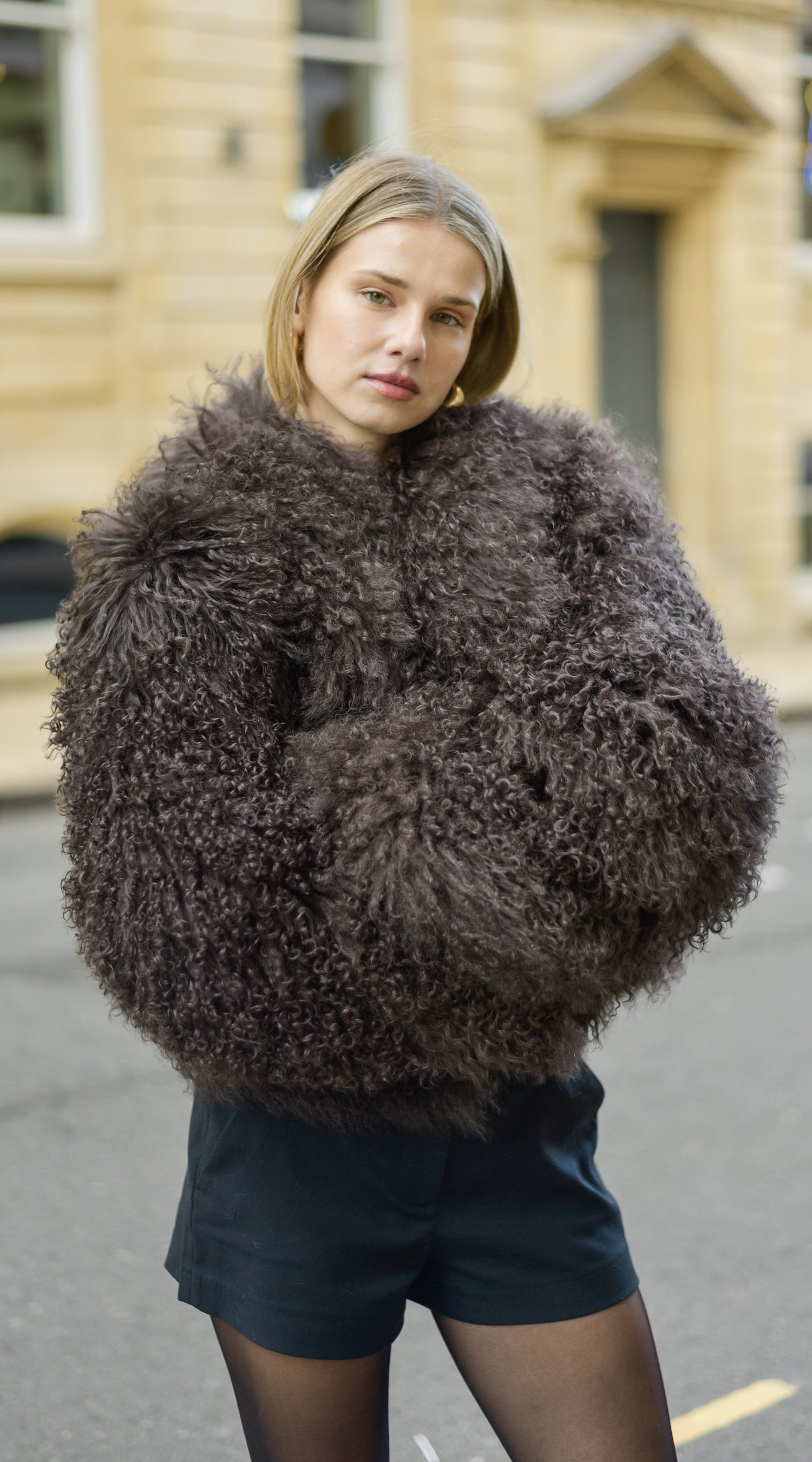 Mongolian Cropped Coat - Brown