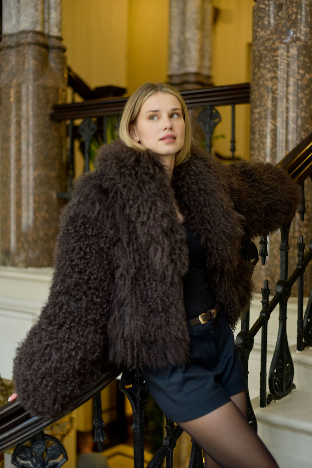 Mongolian Cropped Coat - Brown
