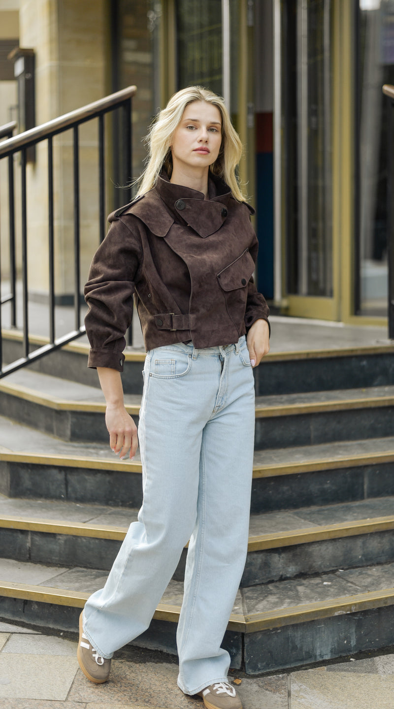 Luxy Oversized Suede Jacket - Dark Brown