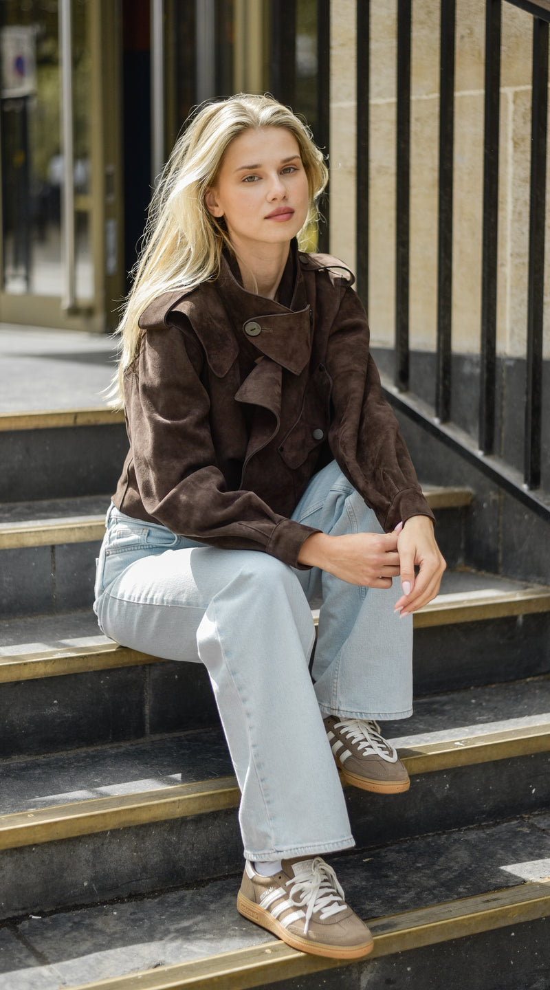 Luxy Oversized Suede Jacket - Dark Brown