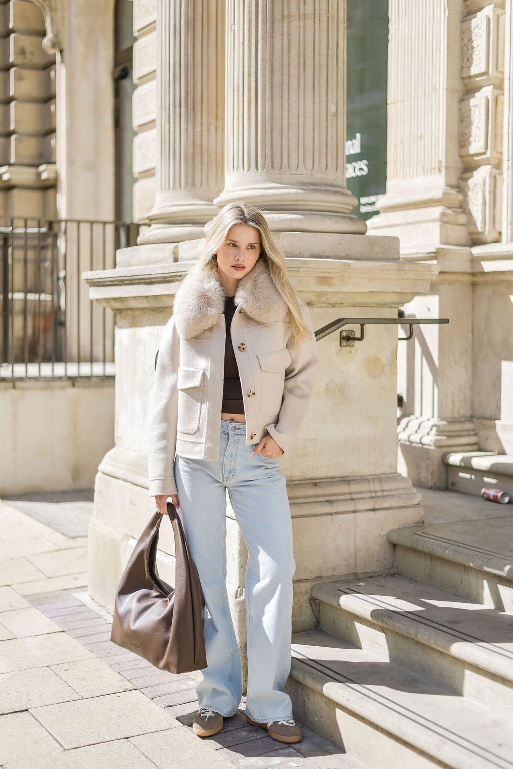 The London Cashmere & Fox Fur Jacket - Beige
