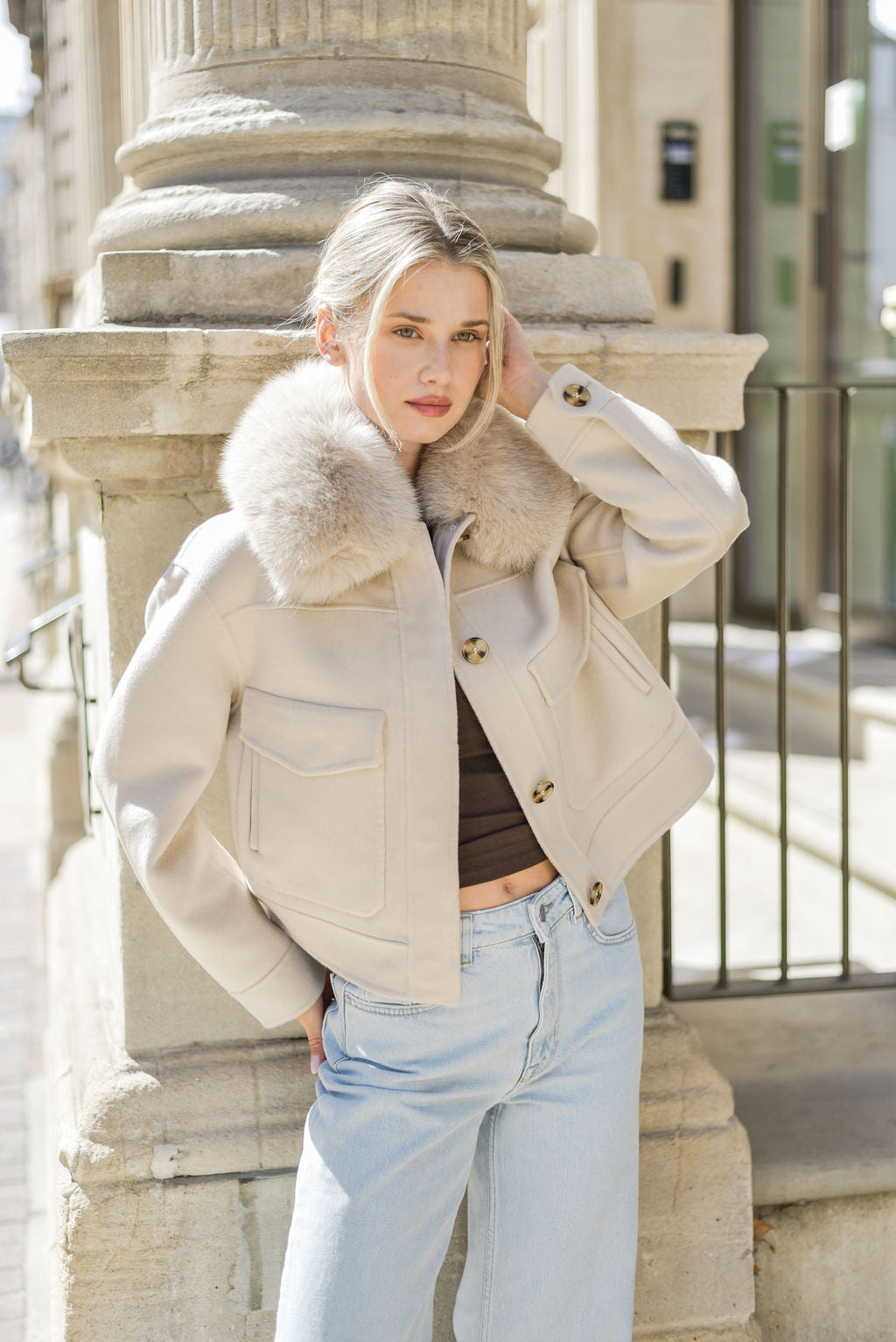 The London Cashmere & Fox Fur Jacket - Beige