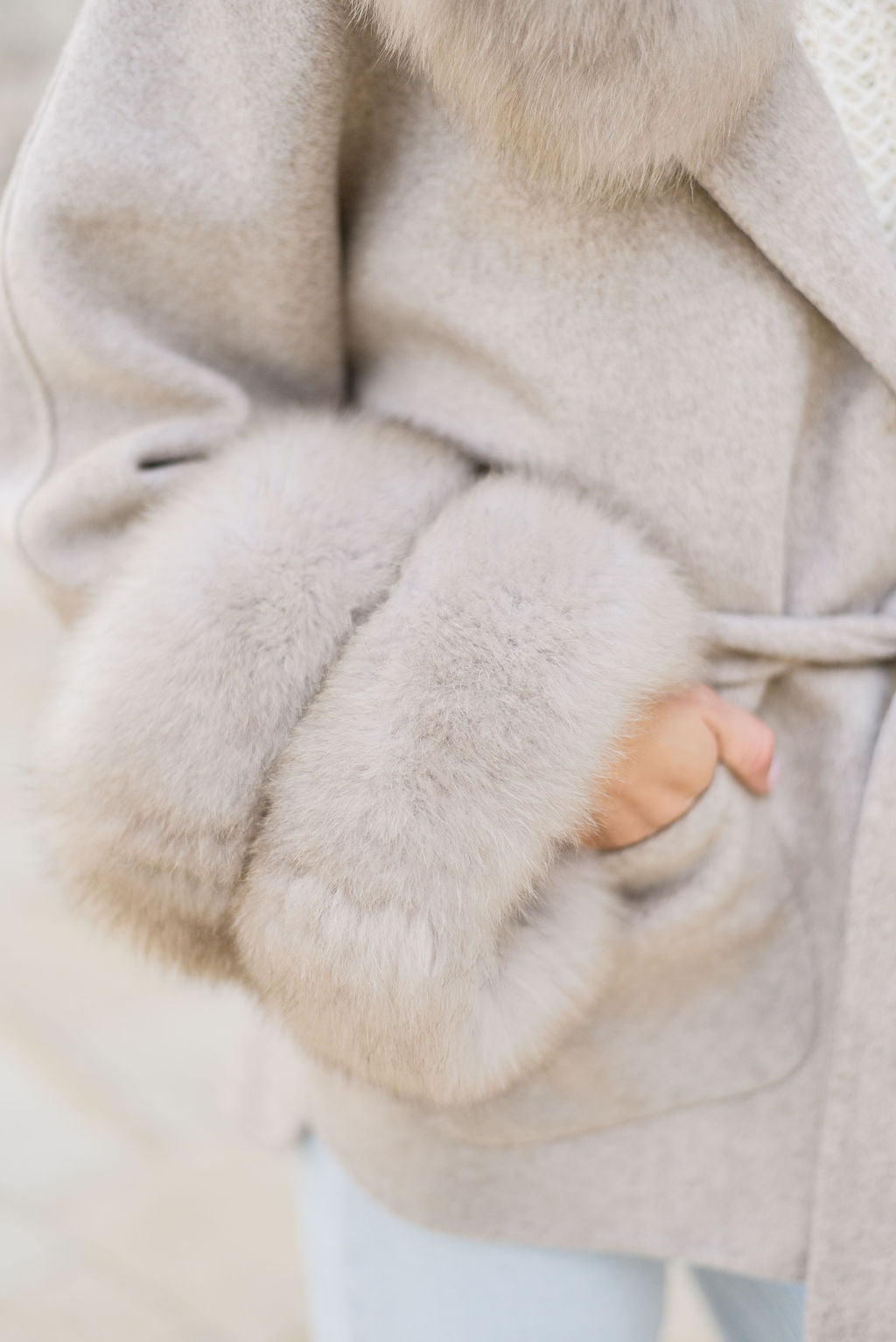 The London Cashmere & Fur Collar & Double Cuffed Coat - Taupe