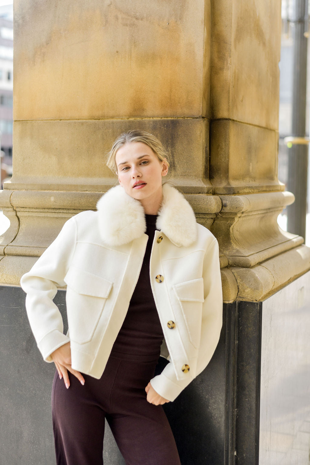 The London Cashmere & Fox Fur Jacket - Buttermilk