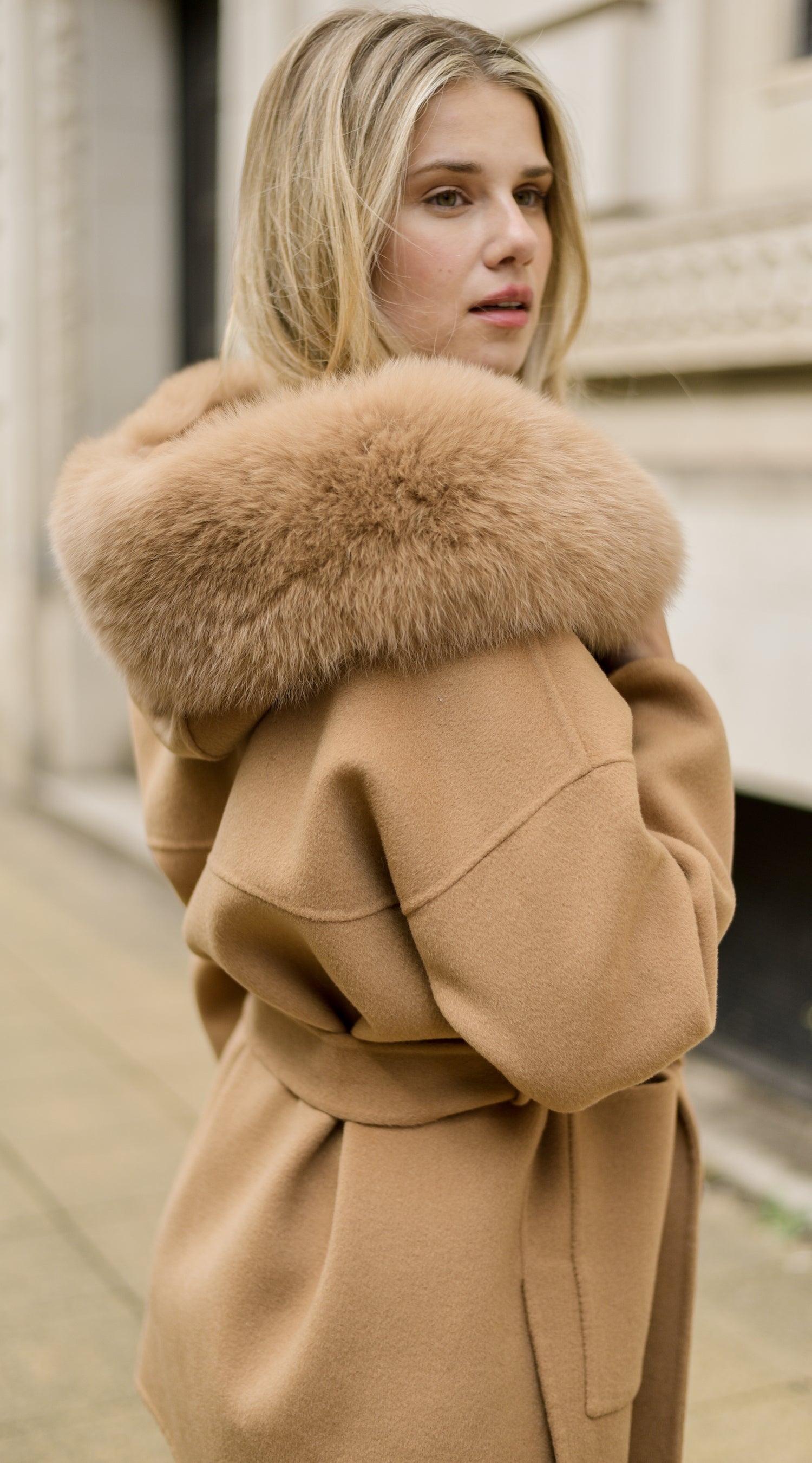 The London Cashmere & Fox Fur Belted Coat - Camel