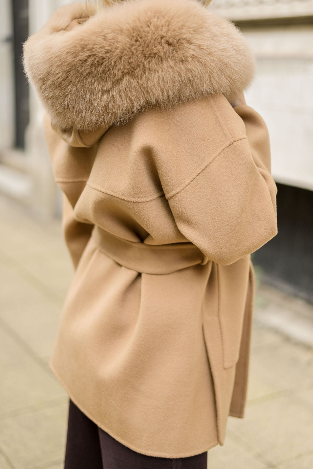 The London Cashmere & Fox Fur Belted Coat - Camel