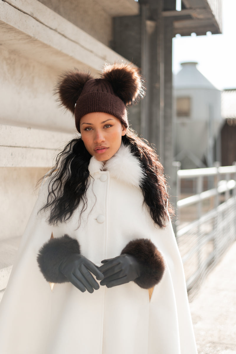 Double Harley Pom Pom Hat - Brown