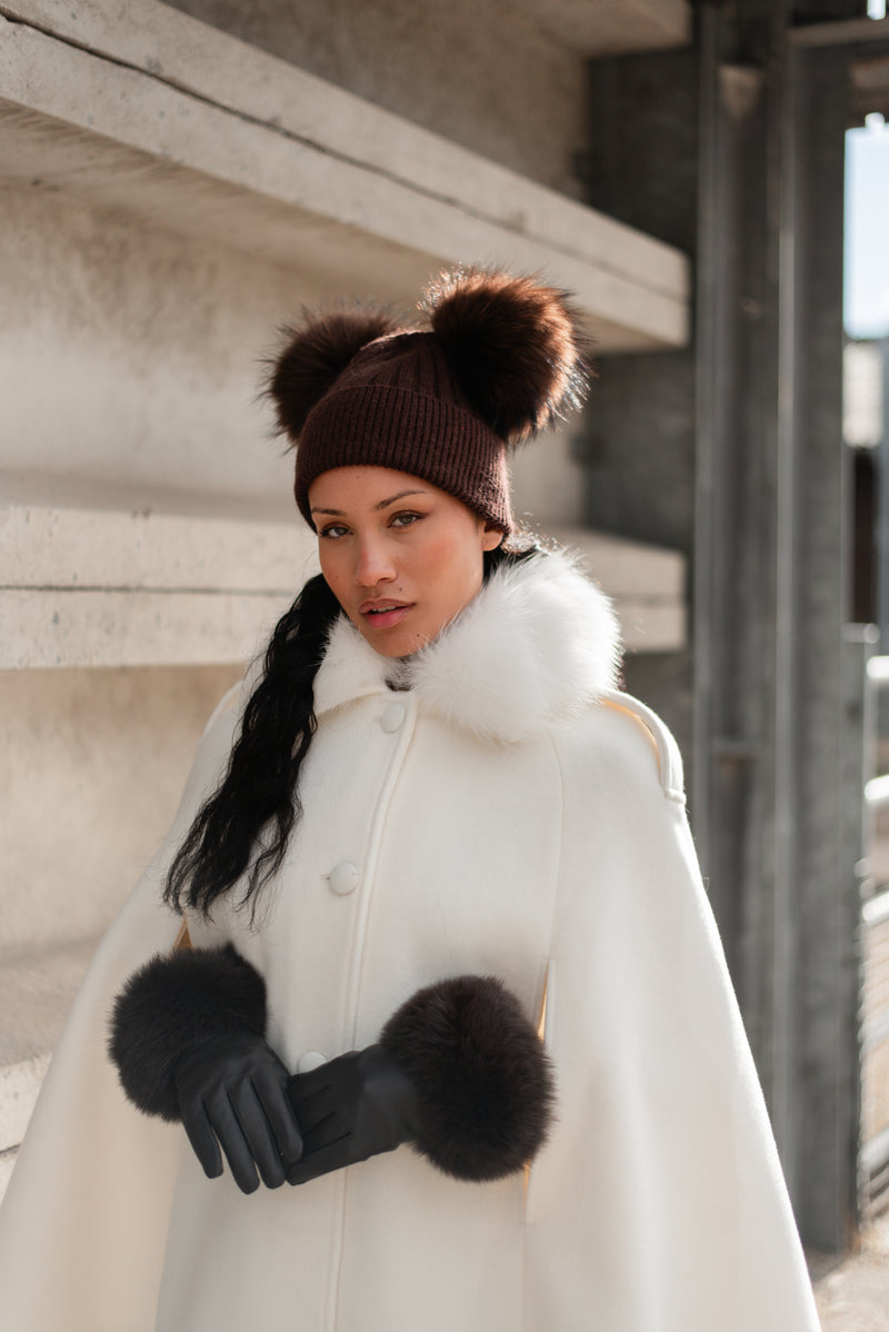 Double Harley Pom Pom Hat - Brown