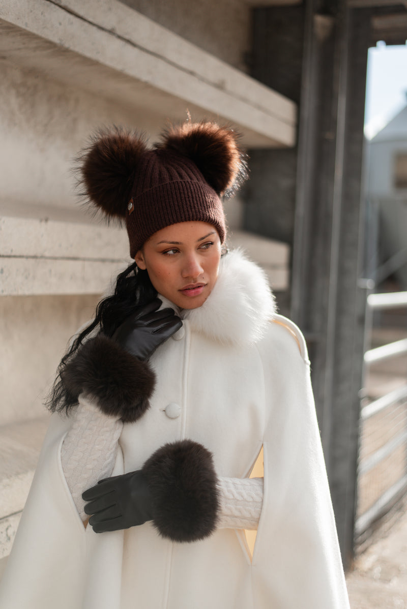 Double Harley Pom Pom Hat - Brown