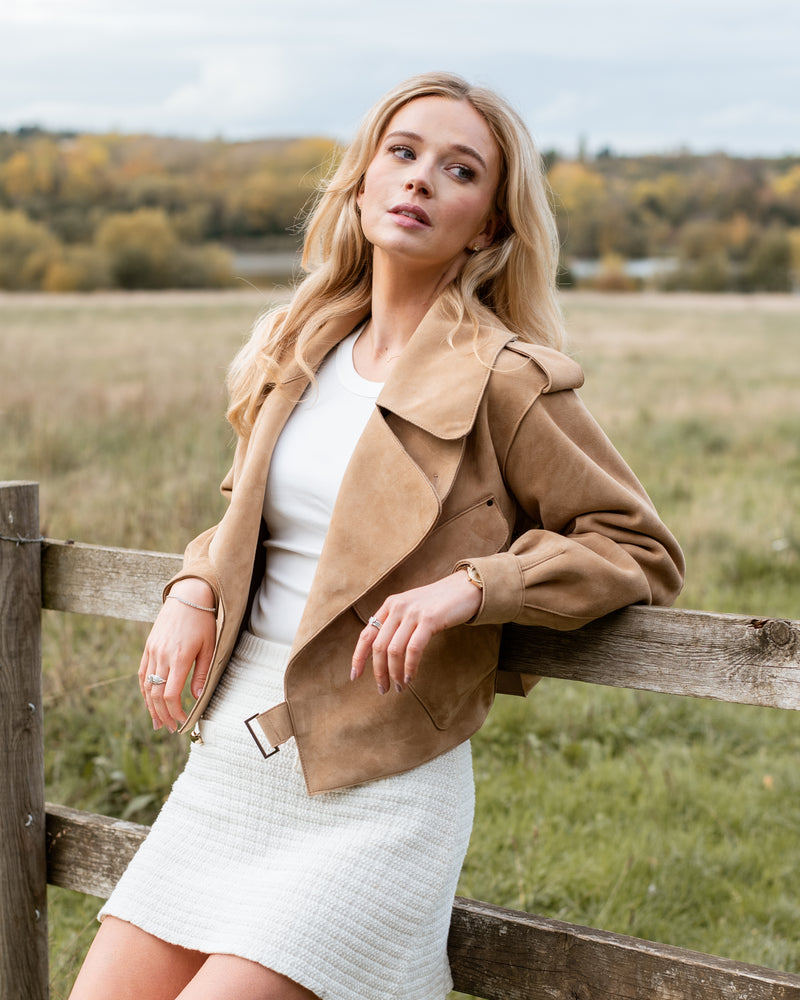 Luxy Oversized Suede Jacket - Light Beige