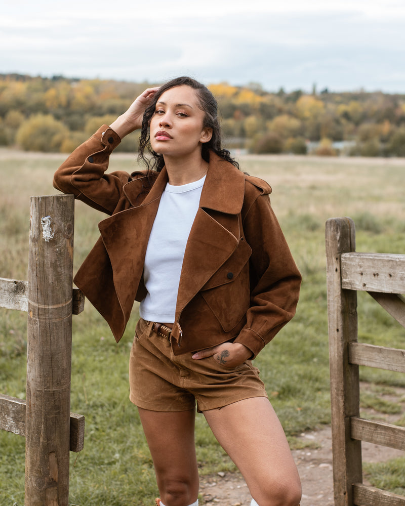 Luxy Oversized Suede Jacket - Tan