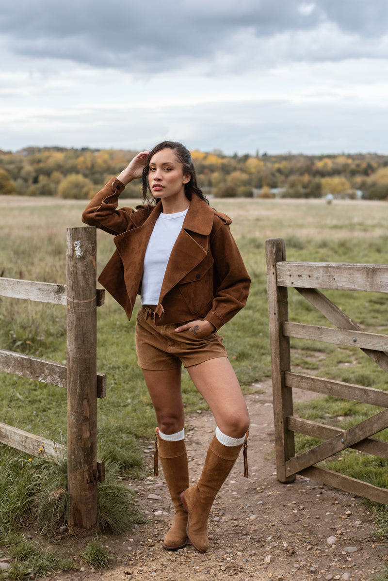 Luxy Oversized Suede Jacket - Tan