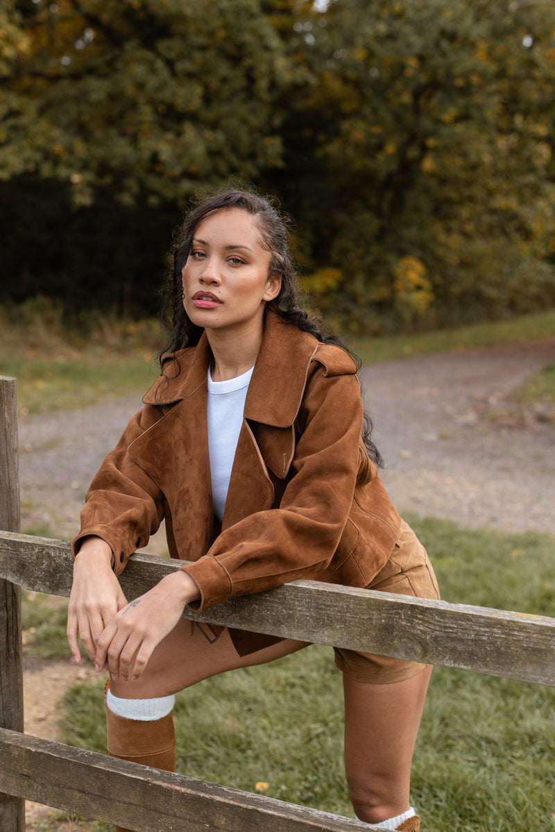 Luxy Oversized Suede Jacket - Tan