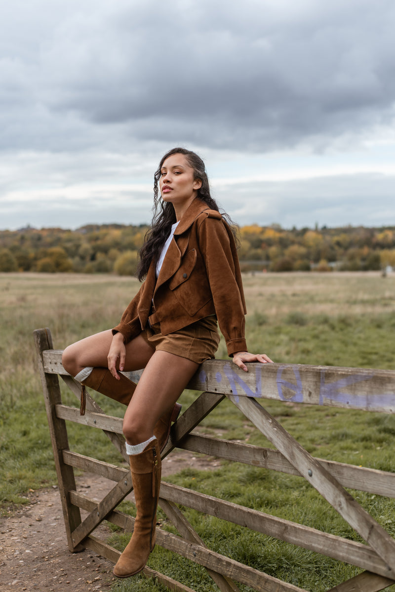 Luxy Oversized Suede Jacket - Tan