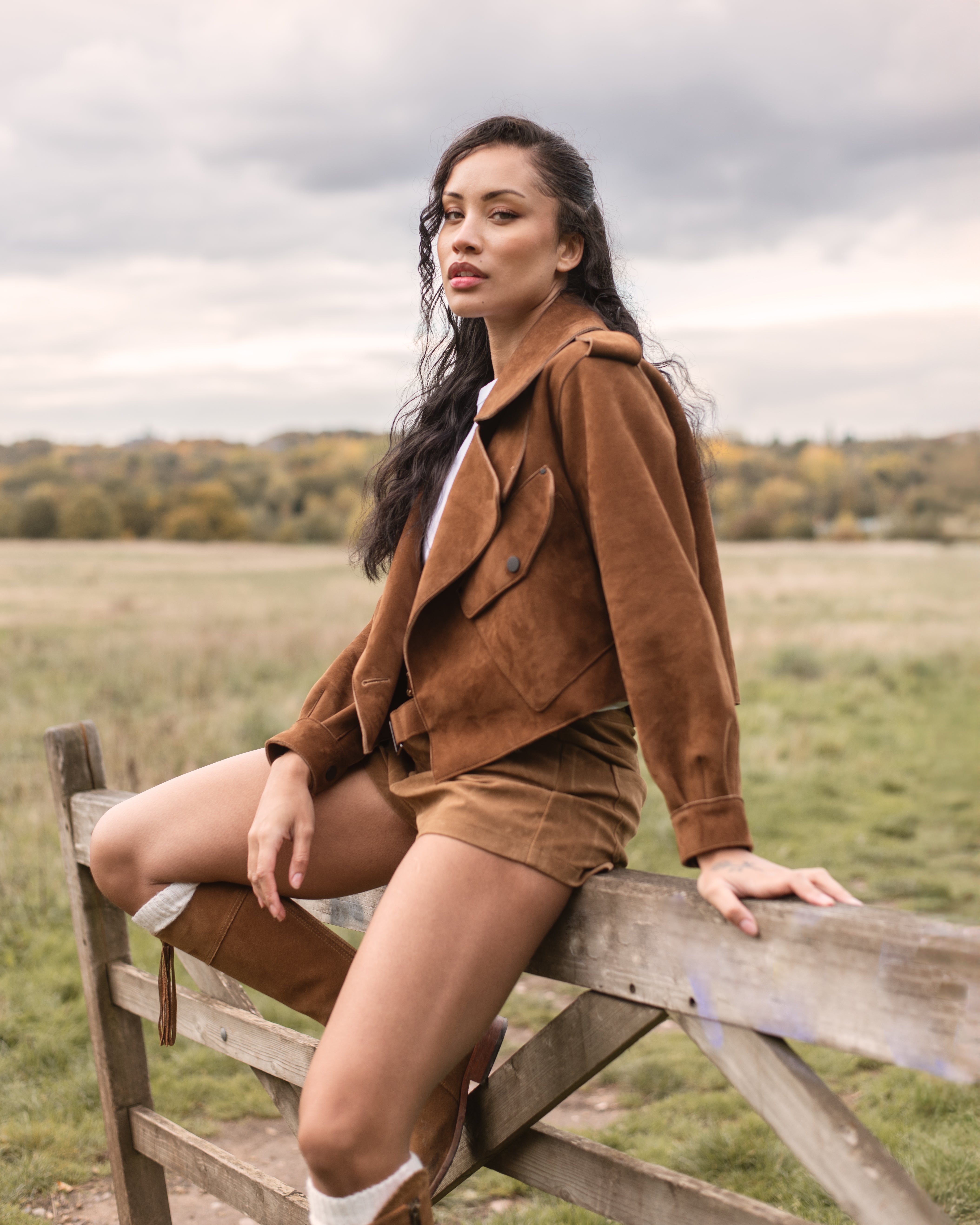 Luxy Oversized Suede Jacket - Tan