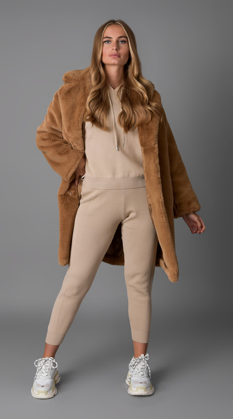 Luxy Faux Fur Midi Coat - Tan