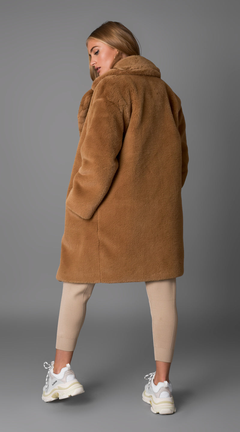 Luxy Faux Fur Midi Coat - Tan