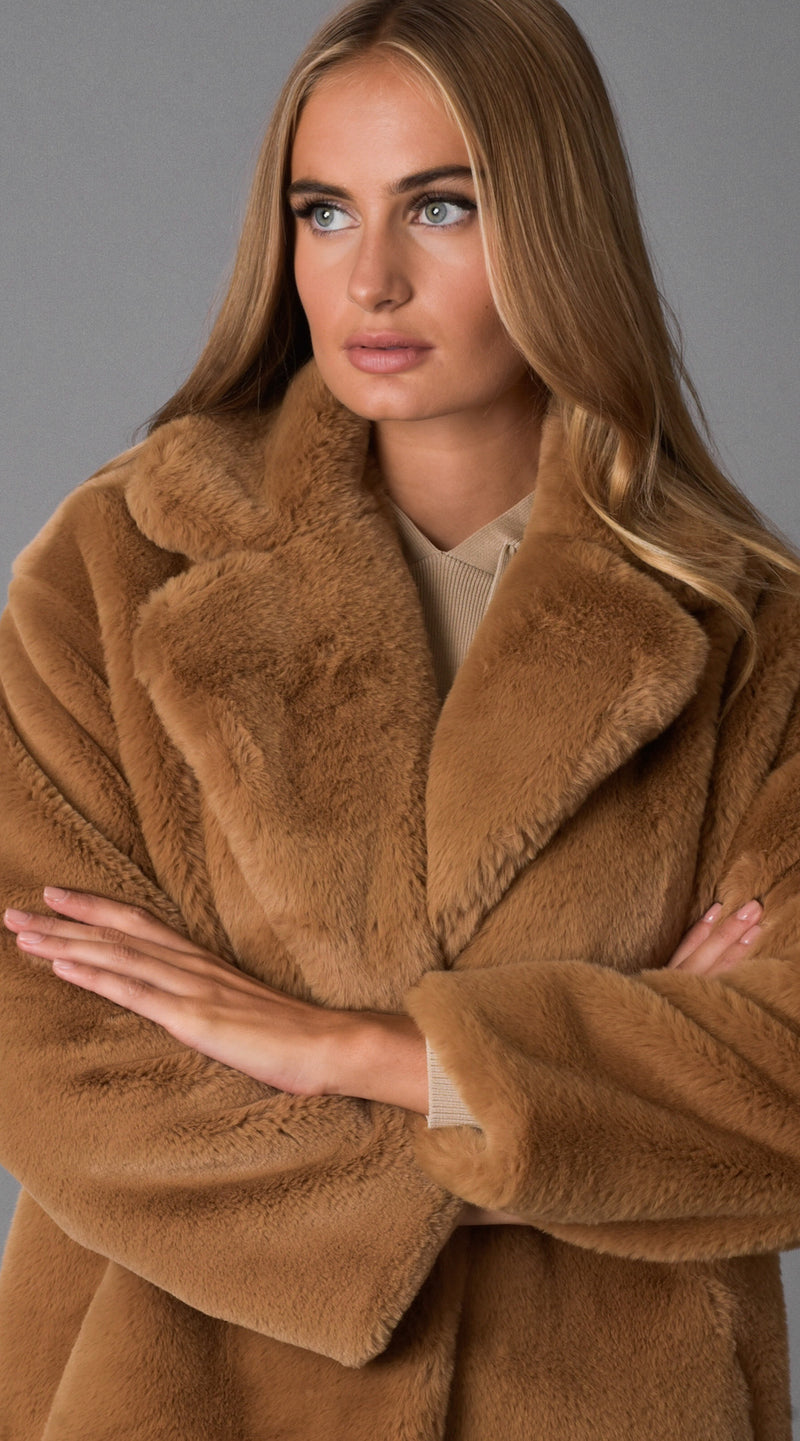 Luxy Faux Fur Midi Coat - Tan