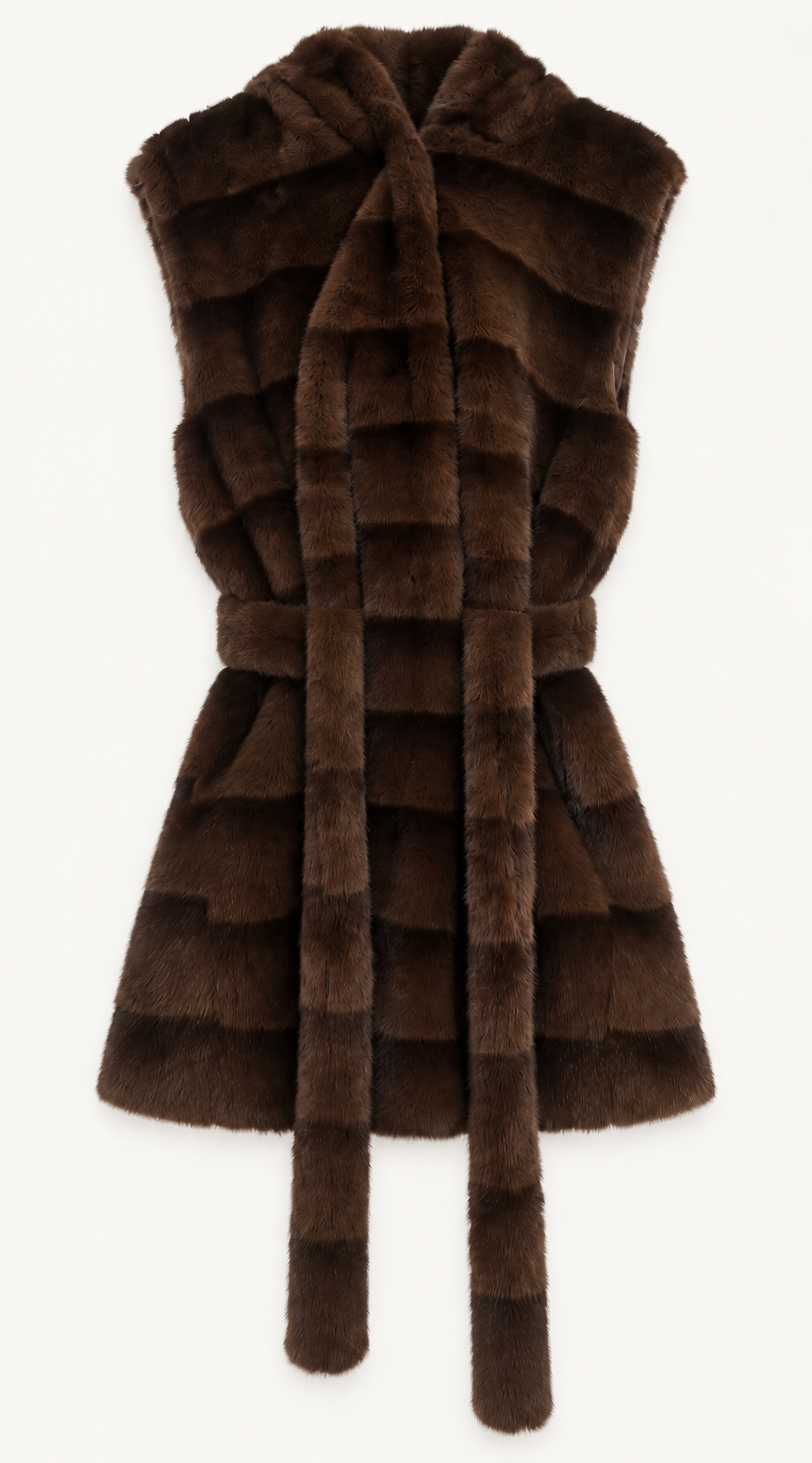 Luxy Faux Fur Brown Hooded Gilet with Belt