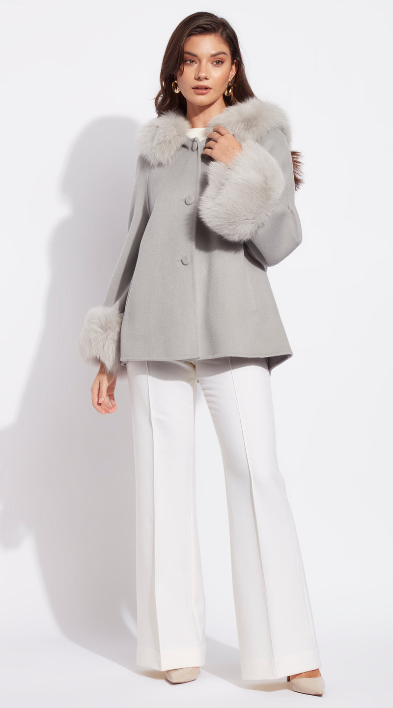 Luxy Cashmere Hooded & Cuffed Coat - Dove Grey