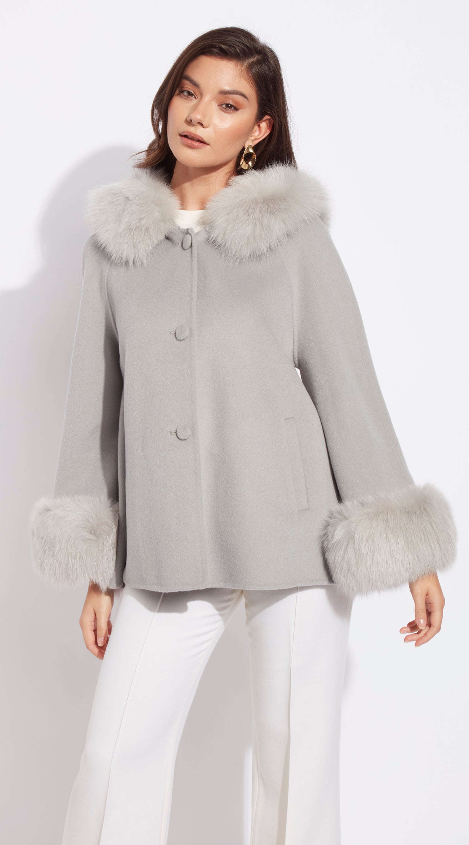 Luxy Cashmere Hooded & Cuffed Coat - Dove Grey