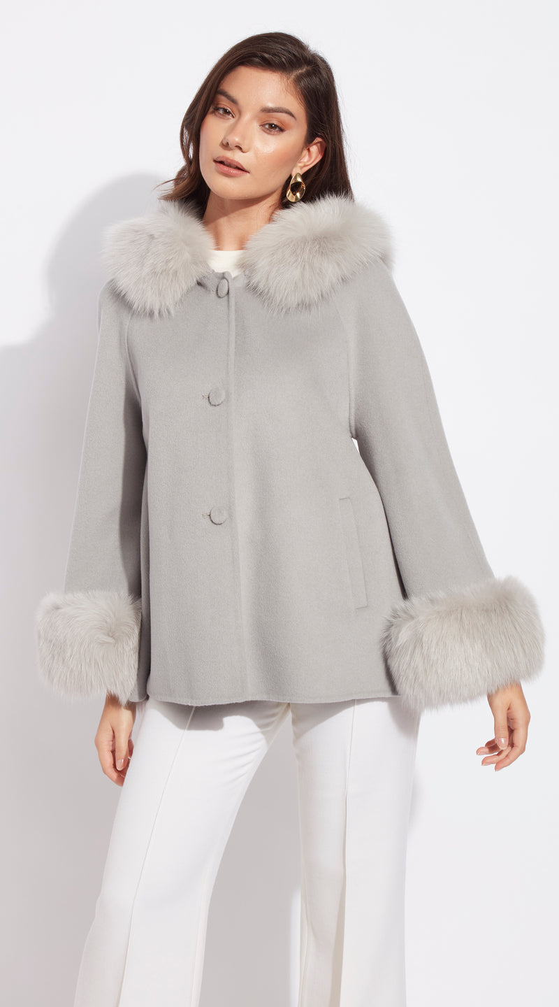 Luxy Cashmere Hooded & Cuffed Coat - Dove Grey
