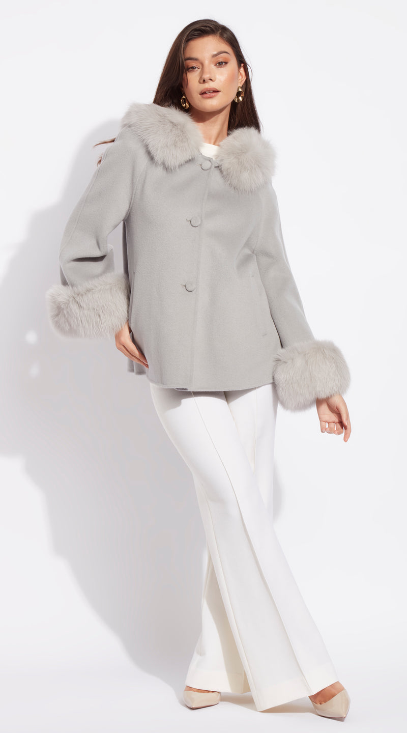 Luxy Cashmere Hooded & Cuffed Coat - Dove Grey
