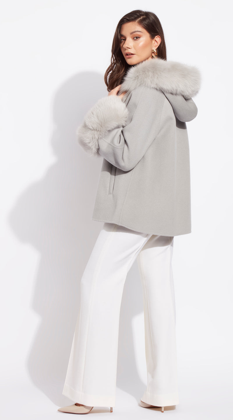 Luxy Cashmere Hooded & Cuffed Coat - Dove Grey
