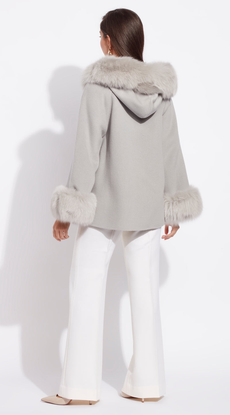 Luxy Cashmere Hooded & Cuffed Coat - Dove Grey