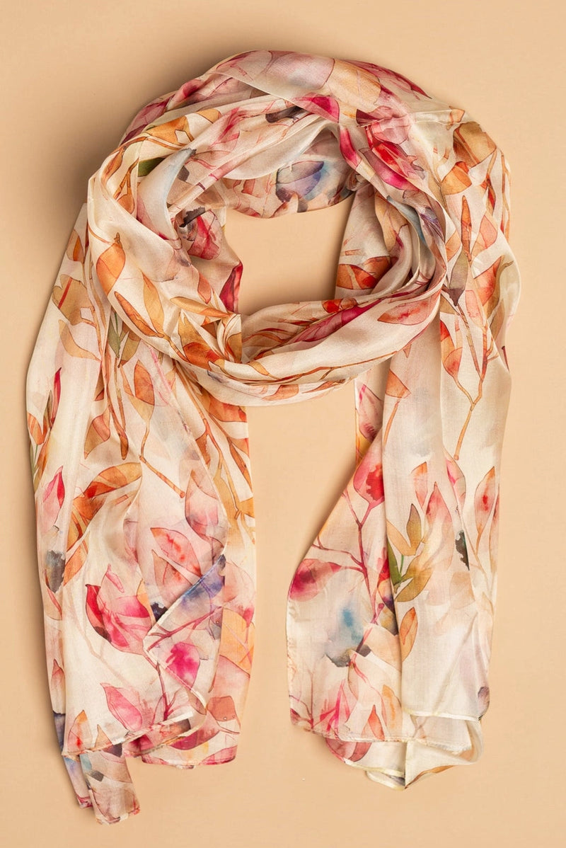 Spring Leaf Large 100%  Silk Scarf