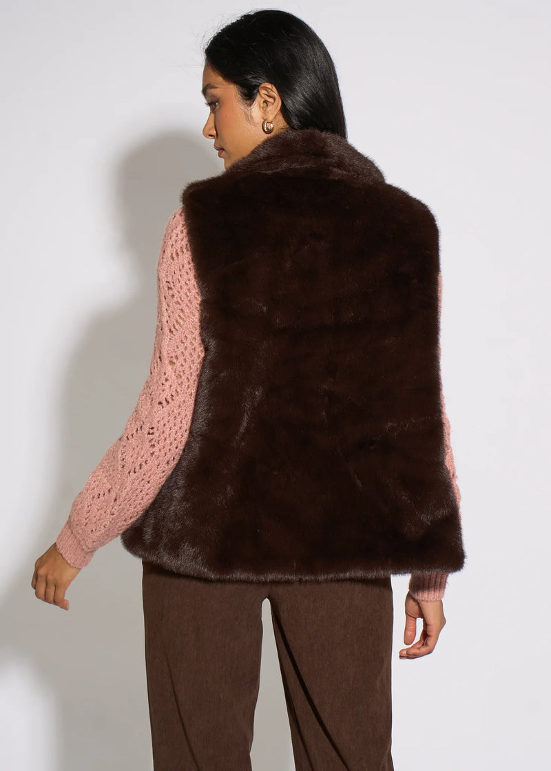 Brown Faux Fur Midi Gilet