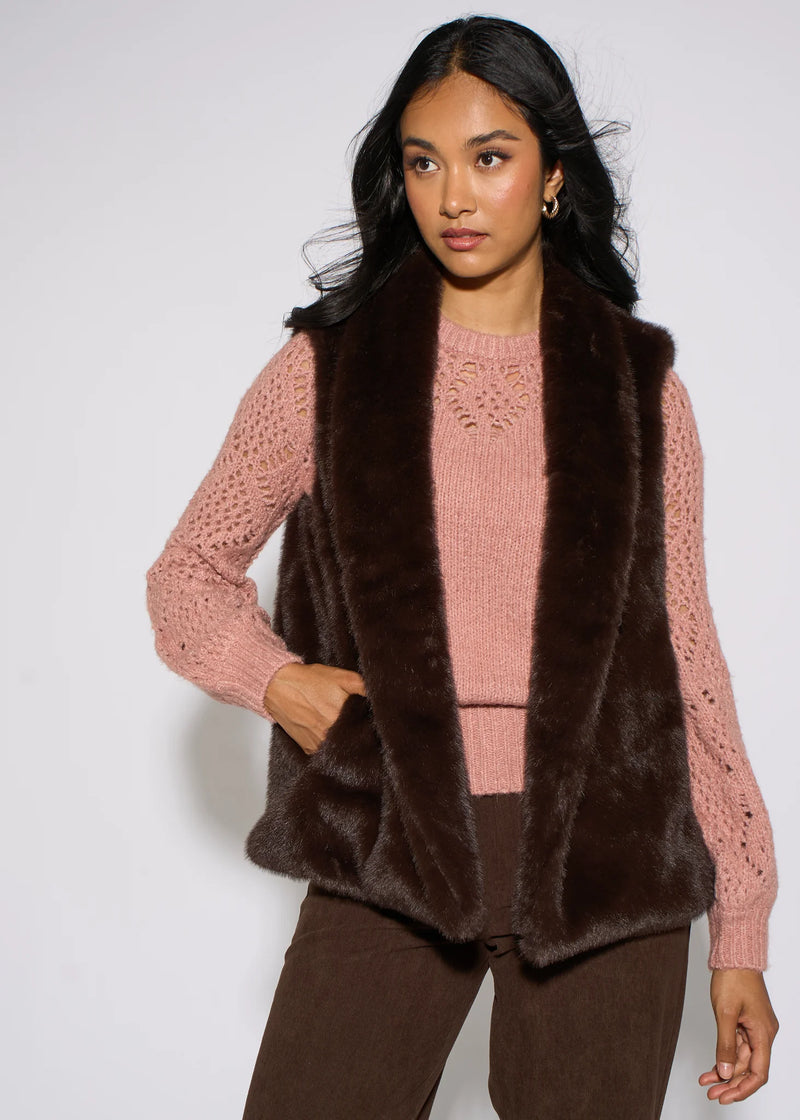 Brown Faux Fur Midi Gilet
