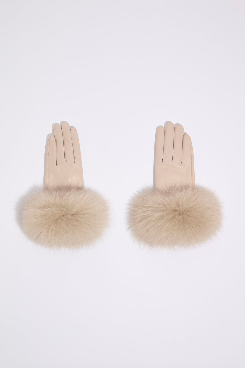 Luxy Leather & Fur Gloves - Light Beige