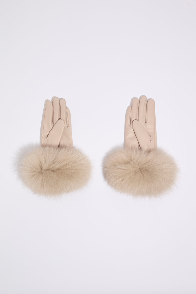 Luxy Leather & Fur Gloves - Light Beige