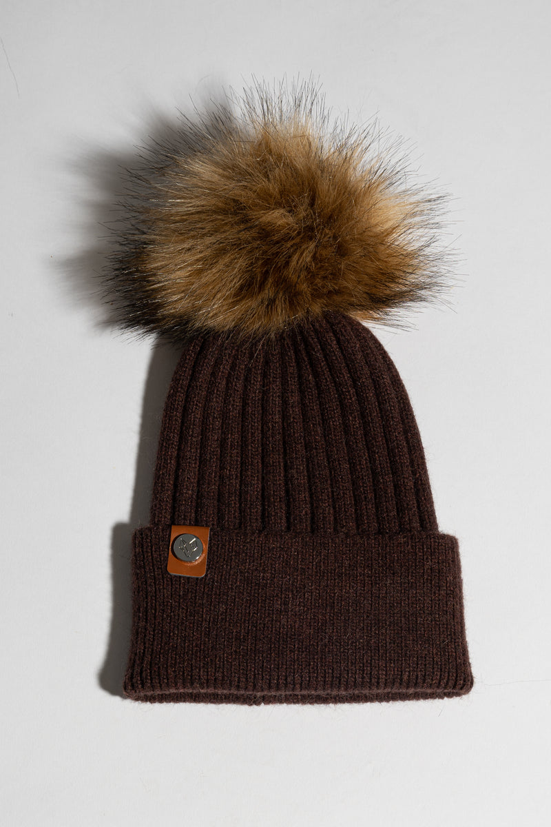 Faux Harley Pom Pom Hat - Brown