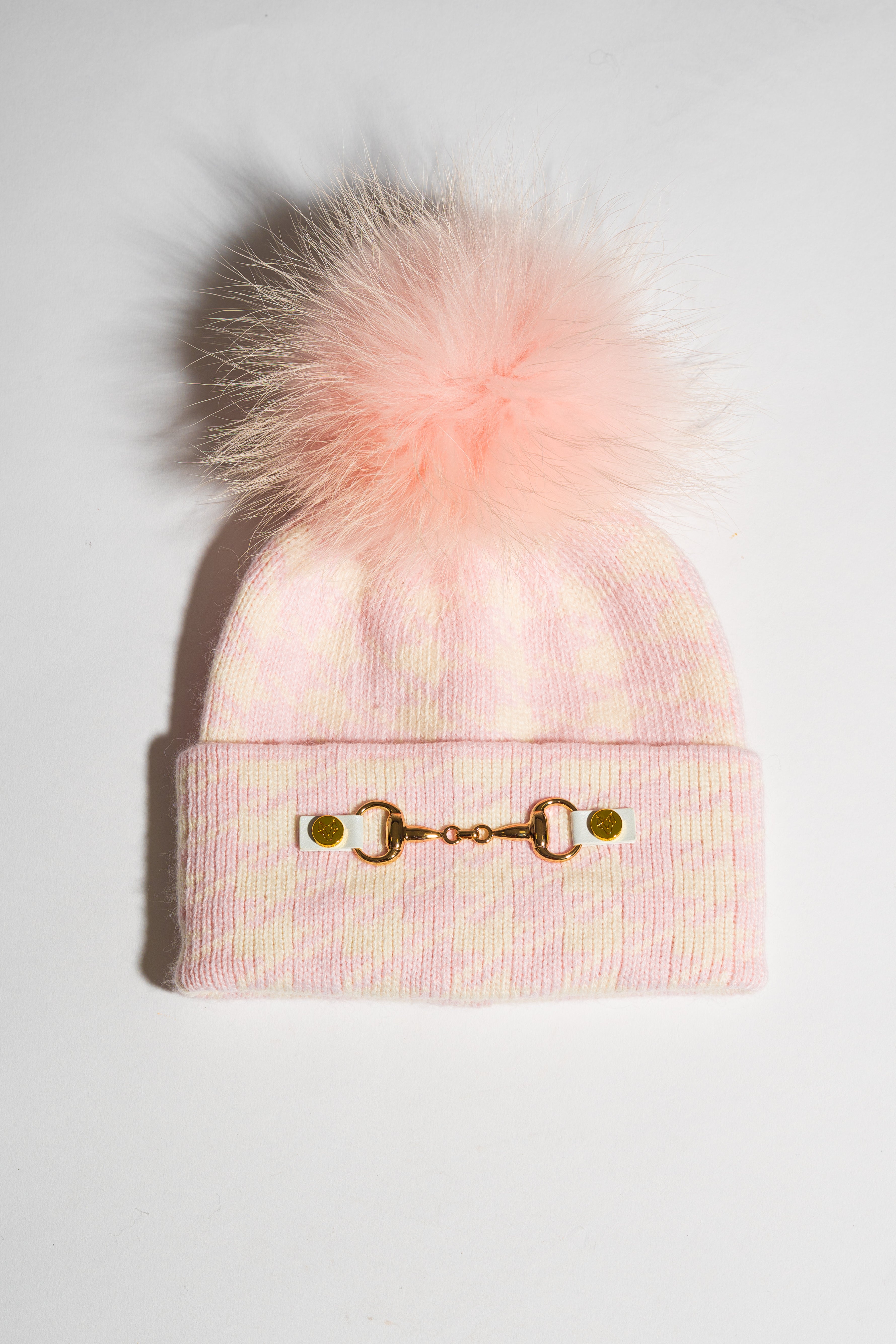 Lexington Cashmere Pom Pom Hat - Pink/White