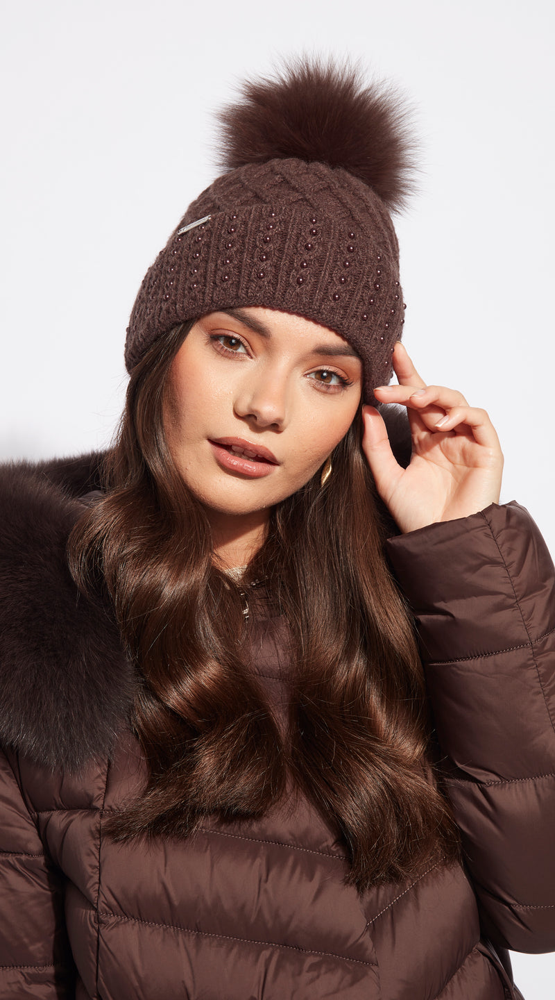 Harlow Pom Pom Hat - Brown